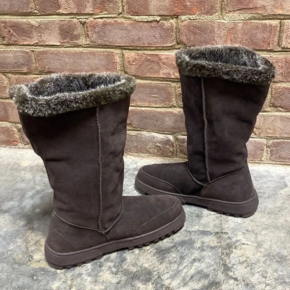 Rampage Ashlee Brown Suede Leather Faux Fur Boot Size 7